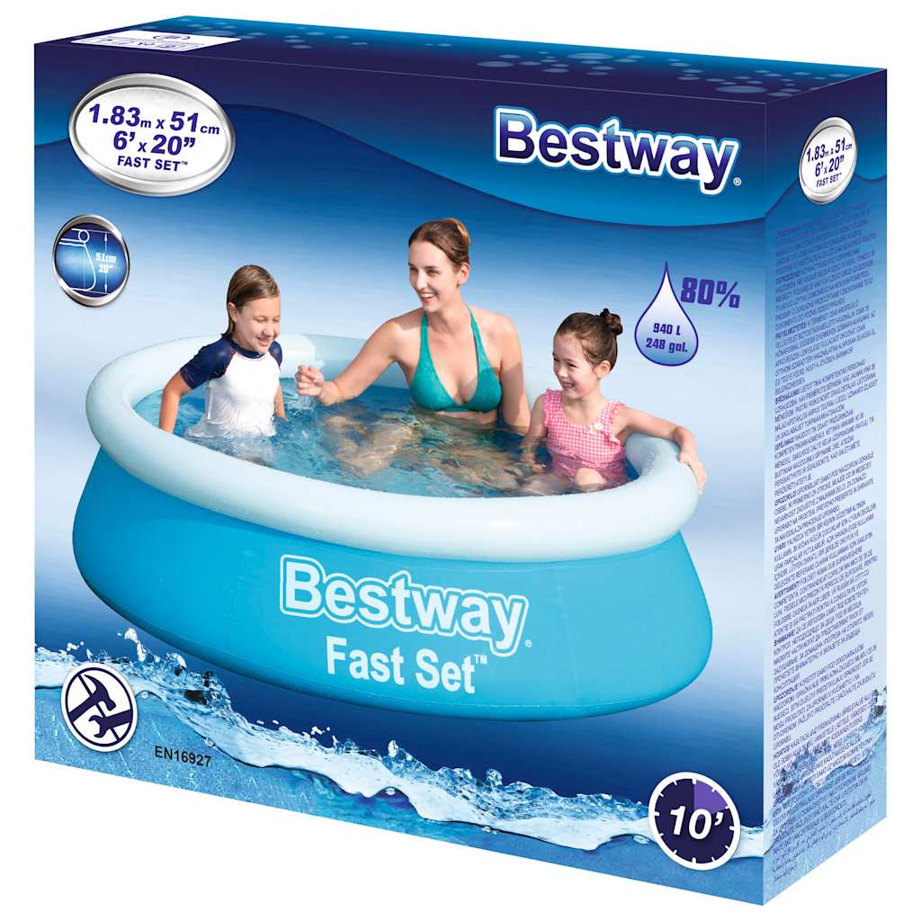 Fast Set Aufblasbarer Pool Rund 183x51 cm Blau