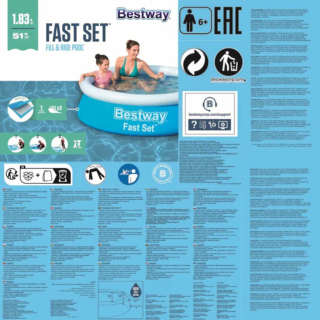 Fast Set Aufblasbarer Pool Rund 183x51 cm Blau