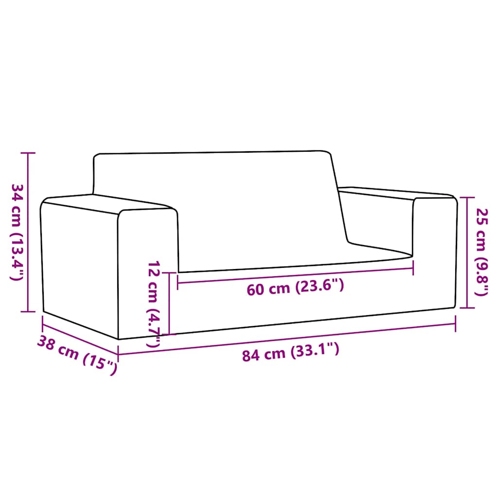 Kindersofa 2-Sitzer Anthrazit Weich Plüsch
