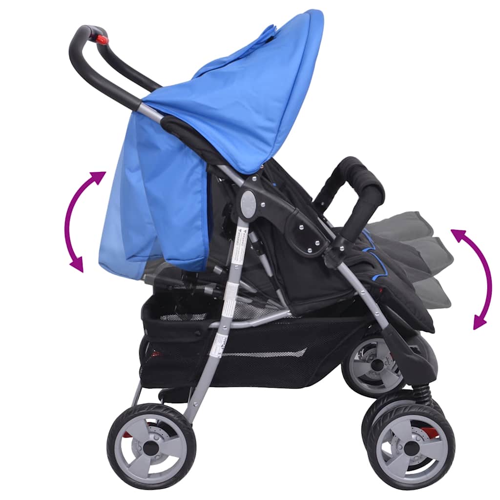 Zwillingskinderwagen Stahl Blau und Schwarz