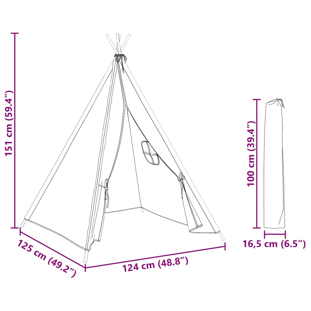 Kinder Tipi-Zelt mit Tasche Pfirsichhaut Grau 120x120x150 cm