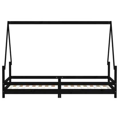 Kinderbett Schwarz 90x200 cm Massivholz Kiefer