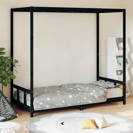 Kinderbett Schwarz 90x190 cm Massivholz Kiefer