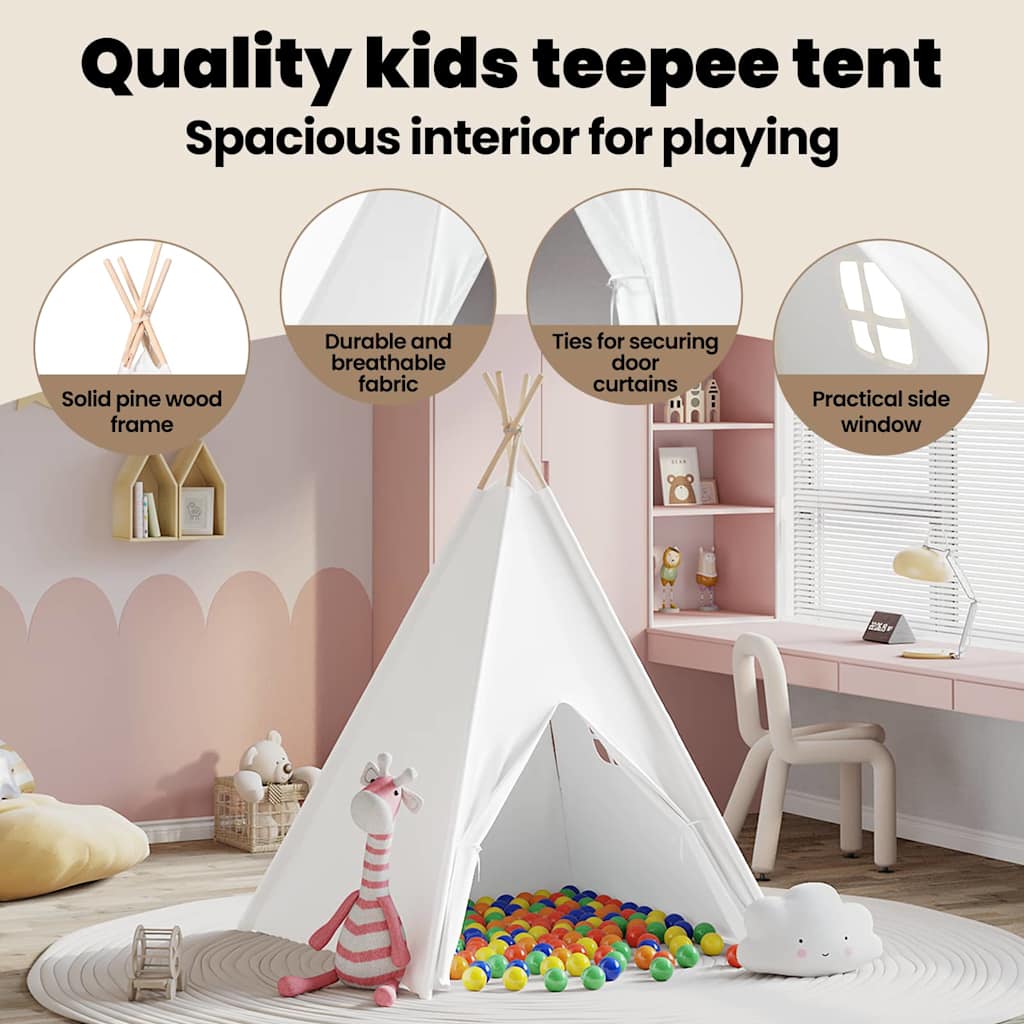 Teepee Zelt Weiß 120 x 120 x 150 cm Stoff und Plastik