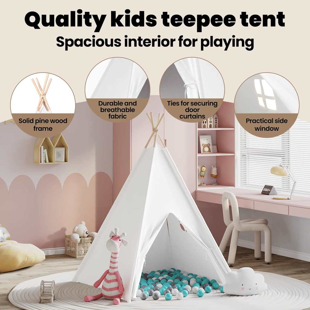Teepee Zelt Weiß 120 x 120 x 150 cm Stoff und Plastik