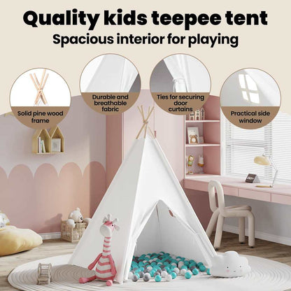 Teepee Zelt Weiß 120 x 120 x 150 cm Stoff und Plastik