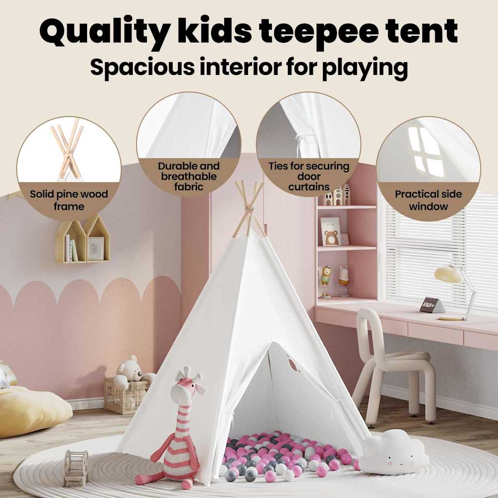 Teepee Zelt Weiß 120 x 120 x 150 cm Stoff und Plastik