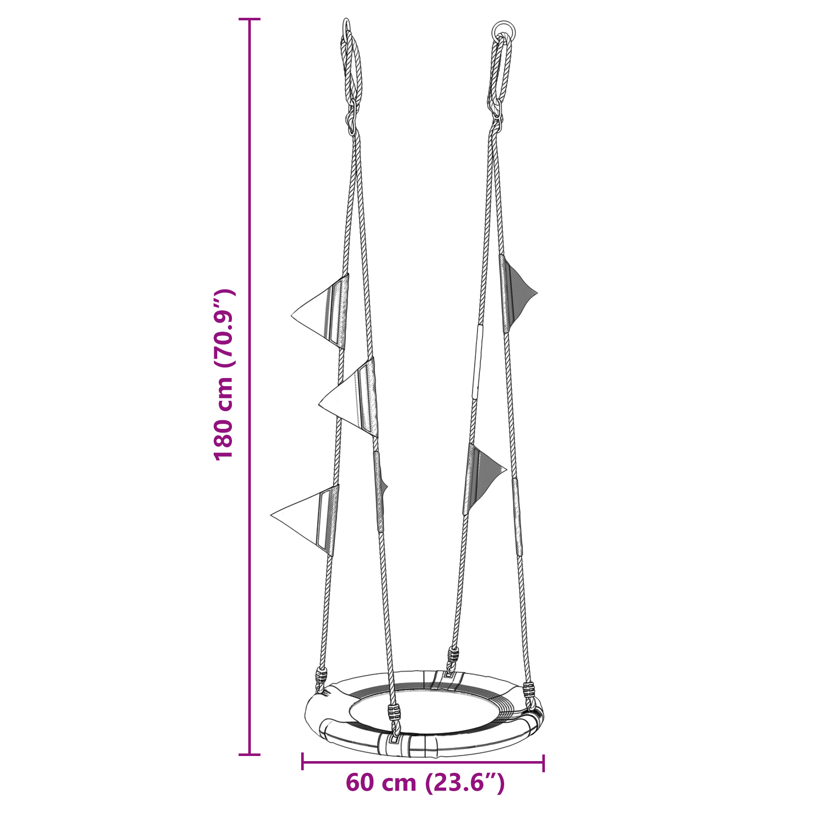Nestschaukel mit Fähnchen, bunt, Ø 60 cm, 100 kg, Oxford-Stoff